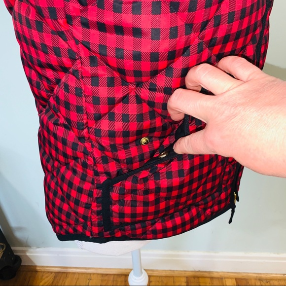 J. Crew red buffalo check quilted down vest sz XS - Picture 6 of 8